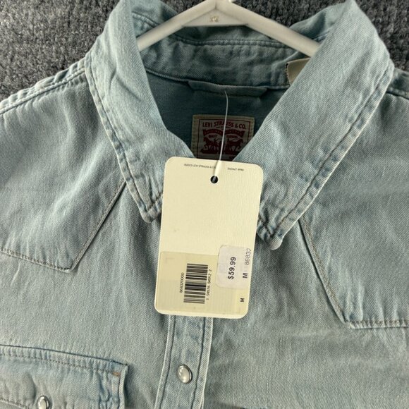 NWT Levi’s Pearl Snap Up Shirt Western Denim Pockets Lightweight Medium Blue - Picture 4 of 15